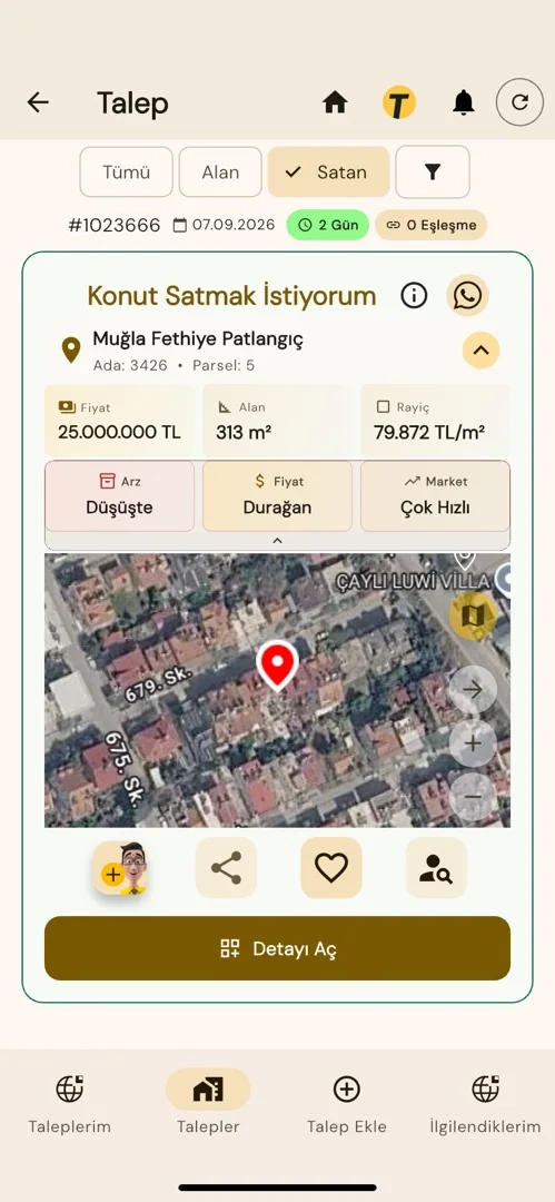 Talep detay ekranı