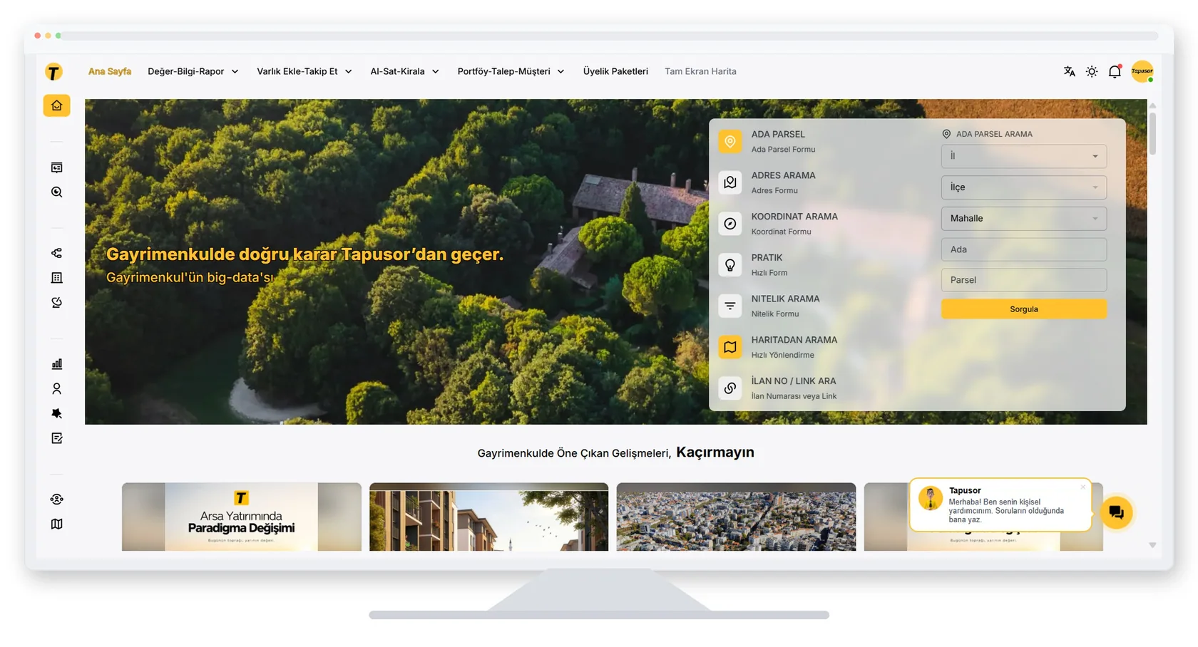 Tapusor ana ekranı · Web