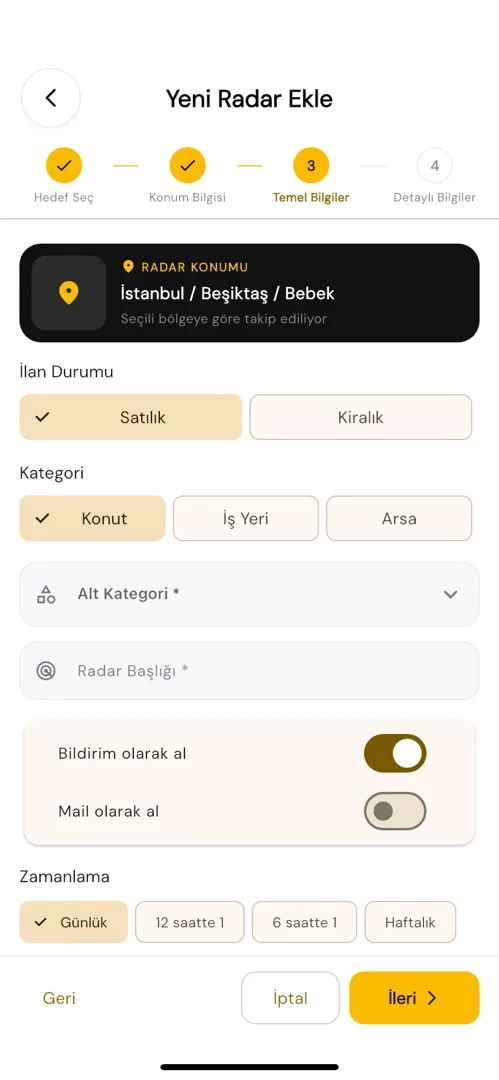 Radar bildirim tercihleri