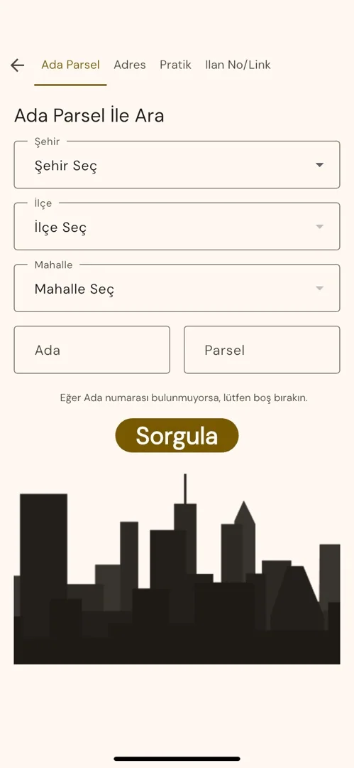 Ada ve parsel ile sorgulama