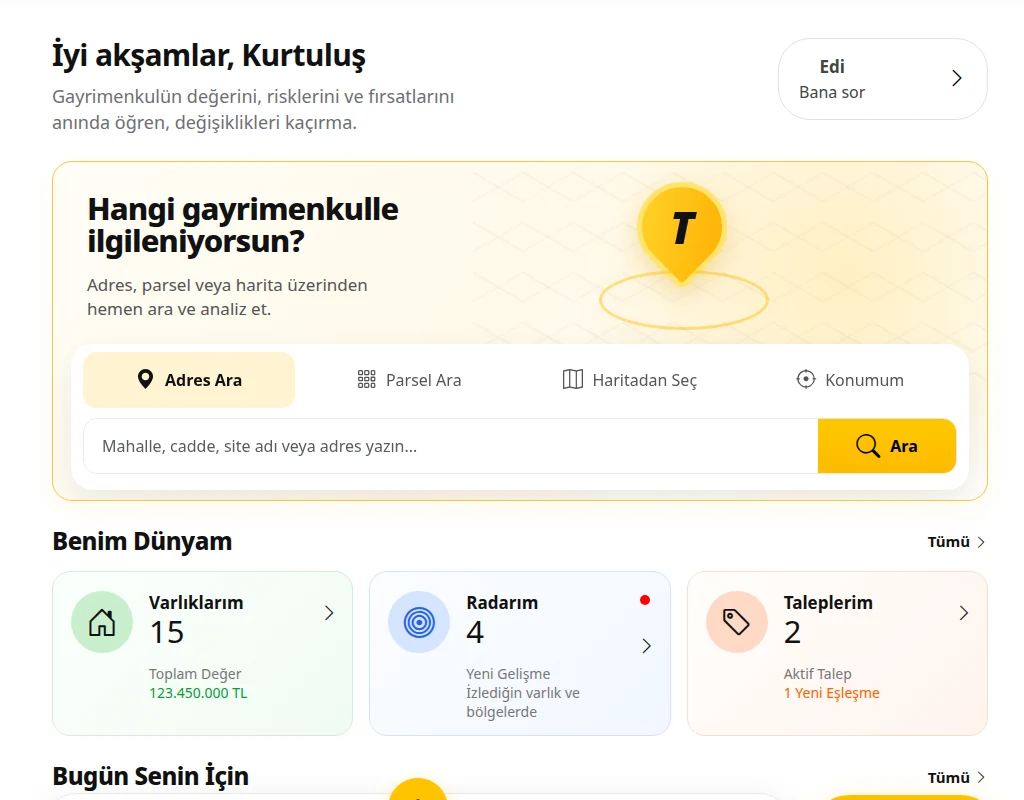 Tapusor web ana ekranı
