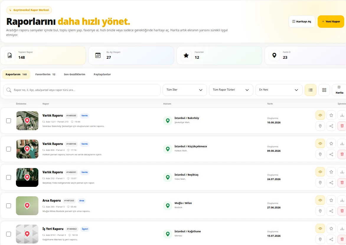 Raporlarınızı yönetin ürün ekranı